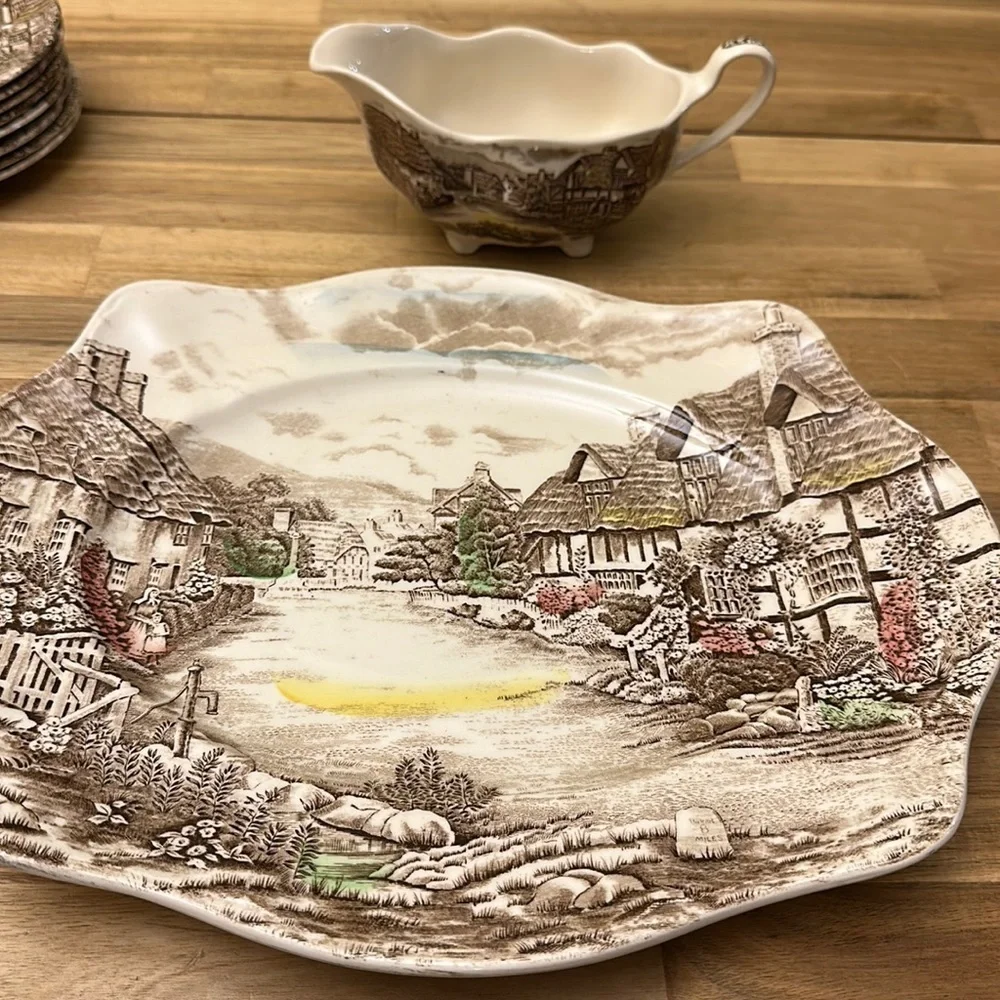 JOHNSON BROS “ Olde English Countryside” oval serving plate and gravy boat